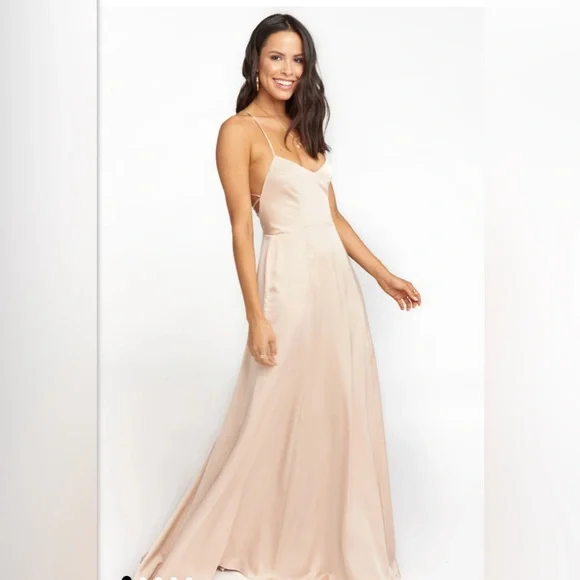 Show Me Your Mumu Godshaw Goddess Gown Large New w/ tags champagne luxe satin L - Picture 3 of 16